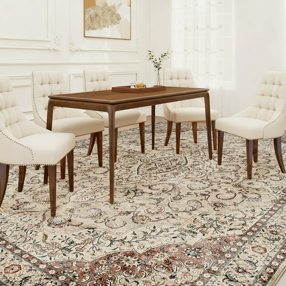 HOMCOM Machine Washable Area Rug 8x10, Non-Slip Floor Carpet, Mixed-Brown