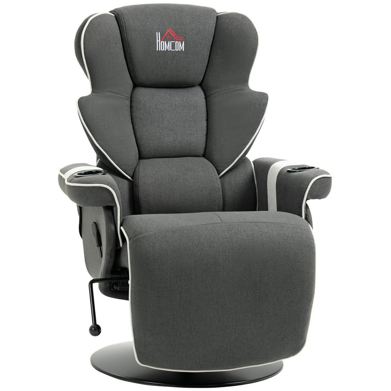 HOMCOM Manual Recliner Swivel Lounge Armchair with Footrest and Two Cup Holders for Living Room Black
