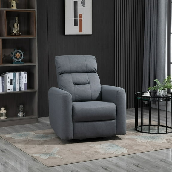 HOMCOM Manual Recliner Swivel Rocker Chair Theater Chair Single Sofa with Linen Fabric for Living Room Bedroom, Grey