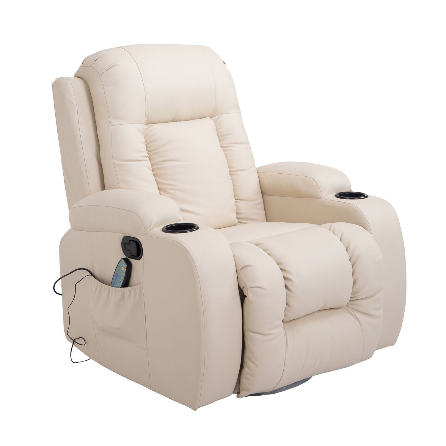 HOMCOM Massage Recliner Chair Heated Vibrating PU Leather Ergonomic Lounge 360 Degree Swivel with Remote - Cream White - image 1 of 8