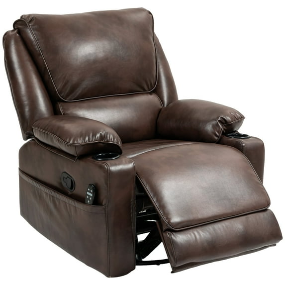 HOMCOM Massage Recliner Chair with Heat, Swivel Rocker with Footrest, Brown