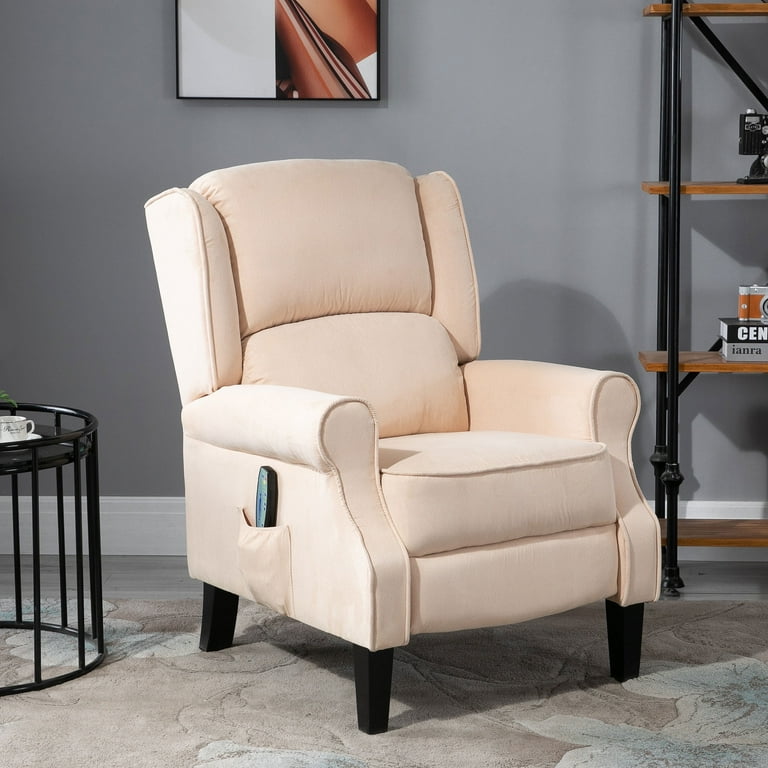 HOMCOM Heated Massage Recliner Chair with Remote Control Living Room Faux Suede Recliner Sofa Couch for Adults Long Sitting Beige