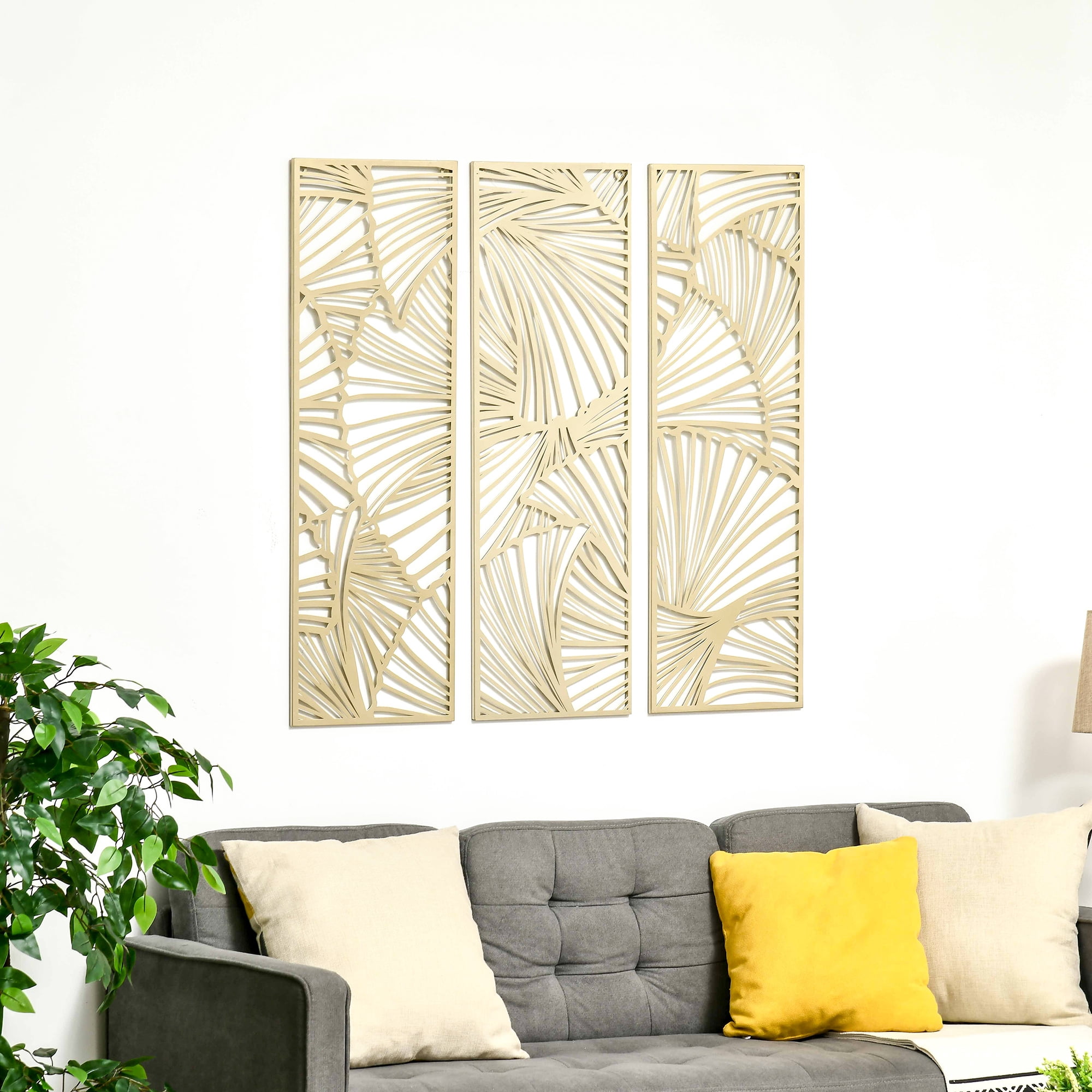 HOMCOM Metal Wall Art Abstract Line Lotus Leaves Hanging Wall Sculpture ...