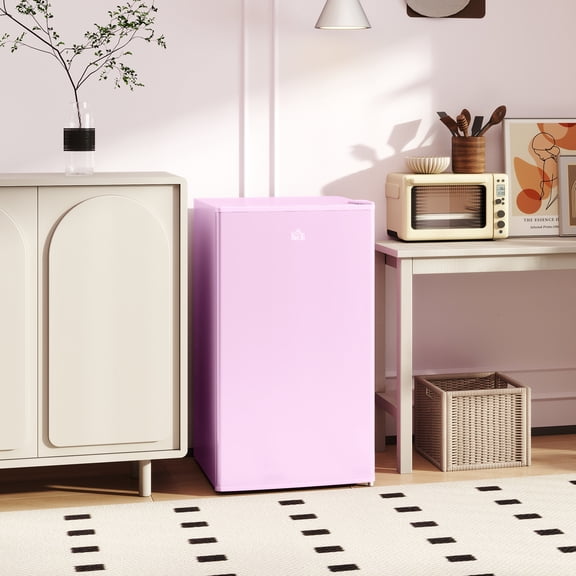 HOMCOM Mini Fridge with Freezer, 3.2 Cu.Ft Compact Refrigerator with Adjustable Shelf, Mechanical Thermostat and Reversible Door for Bedroom, Pink