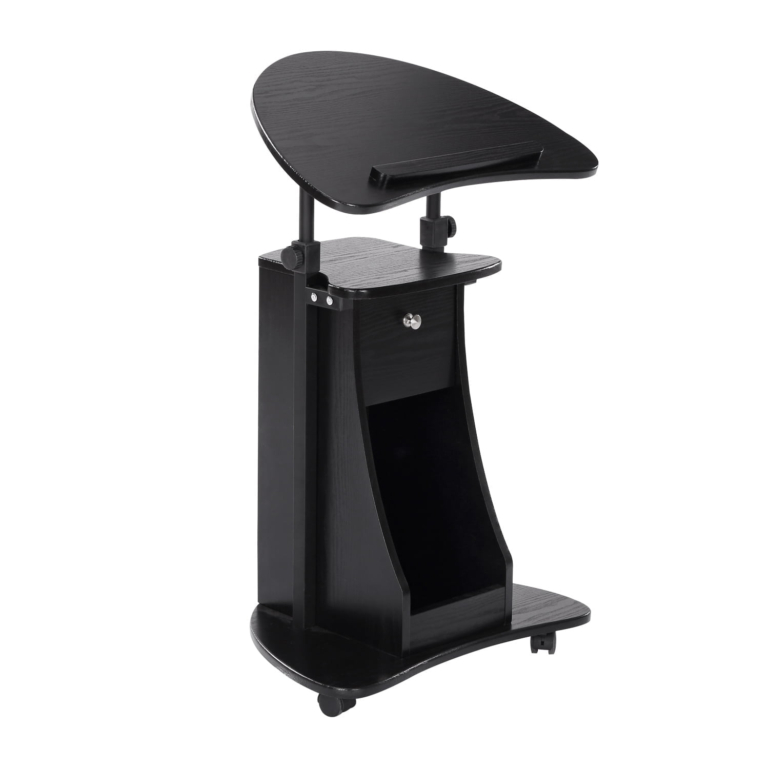 Black Adjustable Height Mobile Laptop Cart with Drawer