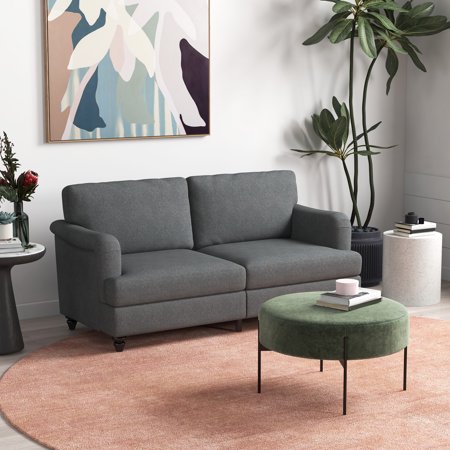 HOMCOM Modern 3-Seater Sofa for Bedroom, 71" Linen Fabric Couch with Slatted Frame and Rubber Wood Legs - Dark Gray
