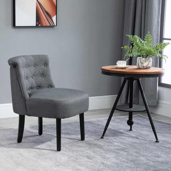 HOMCOM Modern Accent Leisure Chair with Mid Back Button-Tufted Upholstered Fabric and Wooden Legs for Living Room and Bedroom, Grey