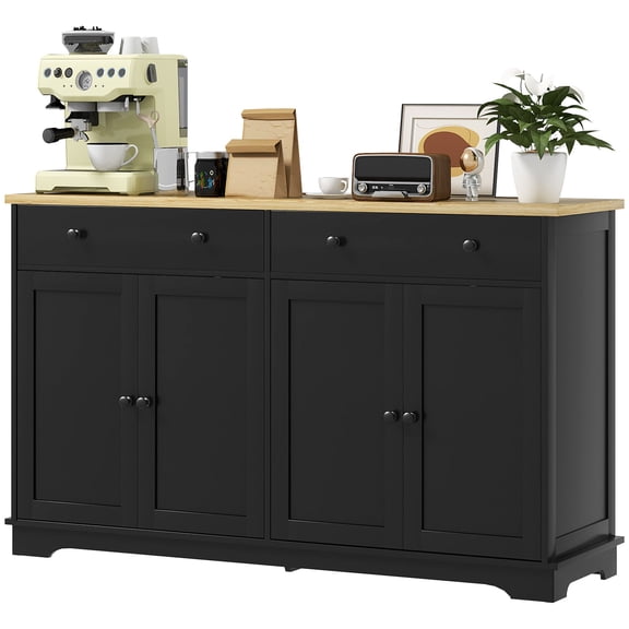 HOMCOM Modern Black Sideboard Buffet Cabinet with 2 Drawers and Adjustable Shelves, 55.1" Wide Engineered Wood Storage Console for Dining Room, Living Room, or Entryway