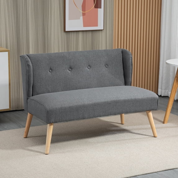 HOMCOM Modern Button Tufted Rubberwood Legs Loveseat, Grey