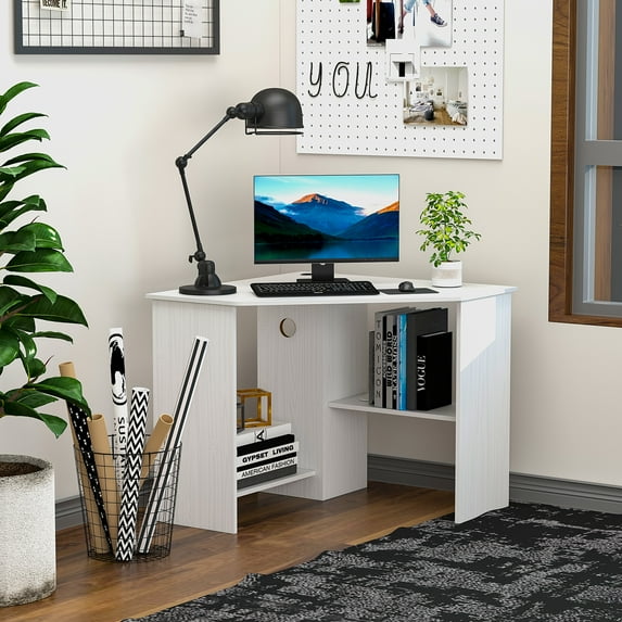 HOMCOM Modern Corner Computer Desk Home Office, Study Workstation Setup, White