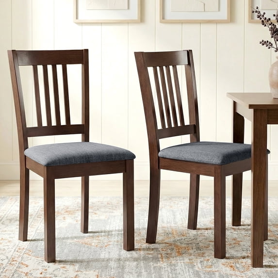 HOMCOM Dining Chairs Set of 2, Upholstered Kitchen Chairs with Rubberwood Frame, Padded Seat and Slat-Back for Living Room, Dining Room, Espresso