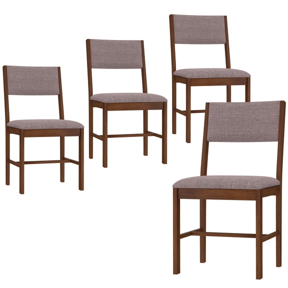 HOMCOM Modern Dining Chairs Set of 4, Linen Fabric Upholstered Kitchen Chairs with Rubberwood Legs for Dining Room, Living Room, Brown