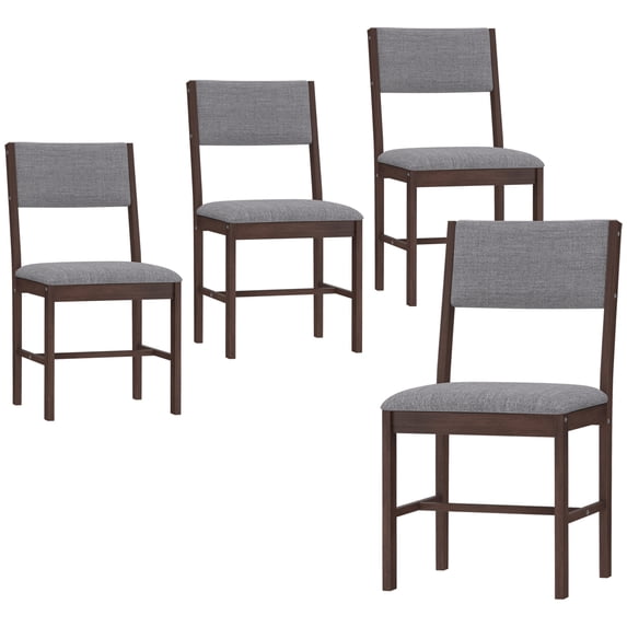 HOMCOM Modern Dining Chairs Set of 4, Linen Fabric Upholstered Kitchen Chairs with Rubberwood Legs for Dining Room, Living Room, Gray