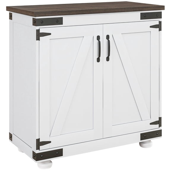 Dokea Modern Farmhouse Sideboard Buffet Cabinet - Distressed White & Brown - 1 Piece - Storage Cabinet