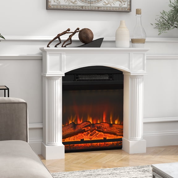 HOMCOM Modern Fireplace Mantel, Freestanding Fireplace Surround for Electric Fireplaces, 43.3" W x 39.8" H, White