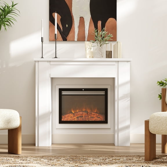 HOMCOM Modern Fireplace Mantel, Freestanding Fireplace Surround for Electric Fireplaces with Leg, 44.7" W x 40" H, White