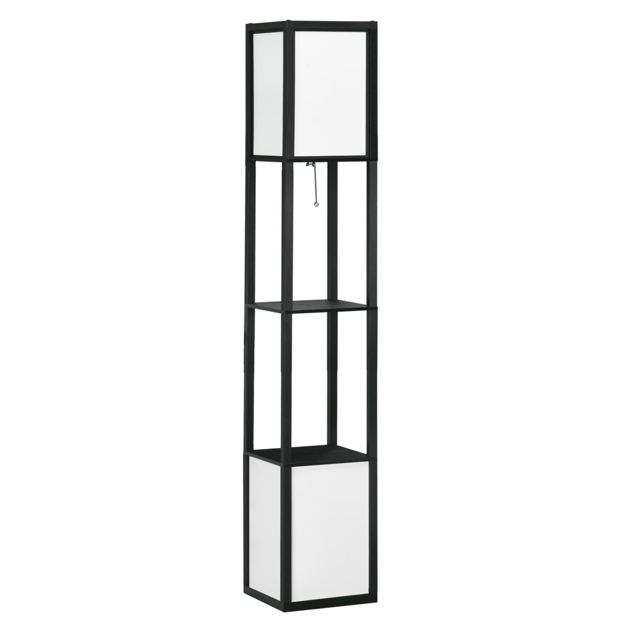 HOMCOM Modern Floor Lamp with Shelves & Dual Ambient Lighting, Tall Standing Lamp for Living Room, Bedroom with Fabric Lampshade (Bulb not Included), Black