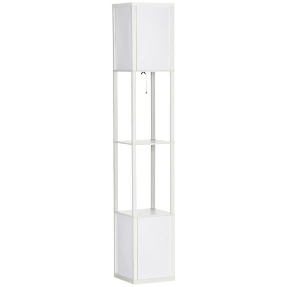Homiyad Modern Shelf Floor Lamp with Dual Ambient Light, Standing Lamp Living Room, Bedroom, 10.25"x10.25"x61.5", White