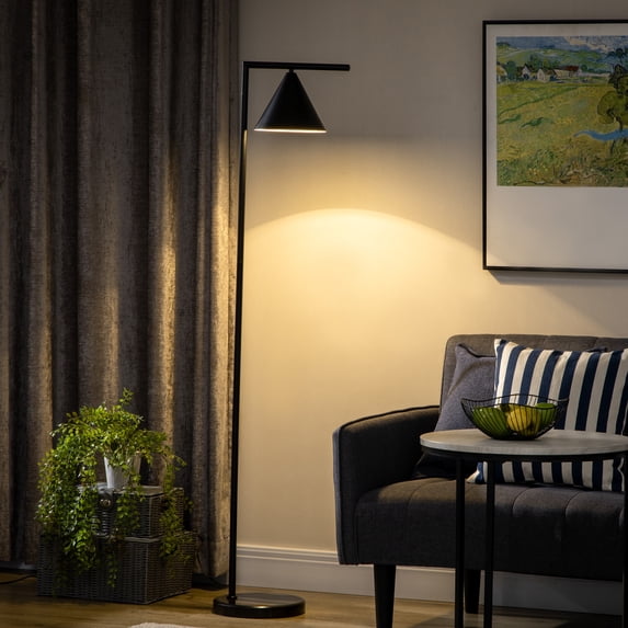 HOMCOM Modern Floor Lamps for Living Room Lighting, Adjustable Standing Lamp for Bedroom Lighting, Black