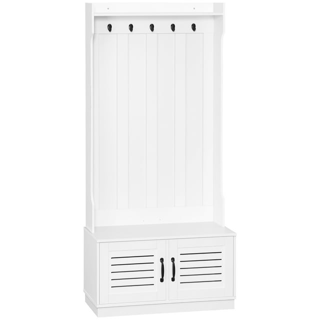 Modern Hall Tree, Entryway Coat Rack with Shoe Bench, 5 Hooks