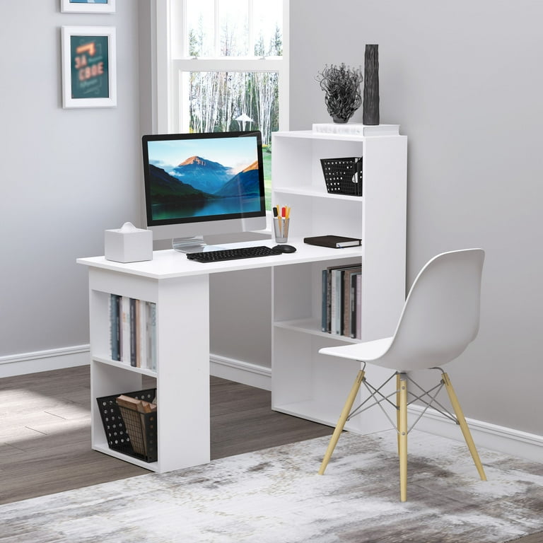 Homcom 47 inch Modern Office Compact Computer Crafting Hobby Desk Bookcase Hutch White