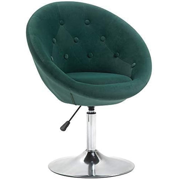 HOMCOM Modern Makeup Vanity Chair Round Tufted Swivel Accent Chair with Chrome Frame Height Adjustable for Living Room, Bedroom Grey