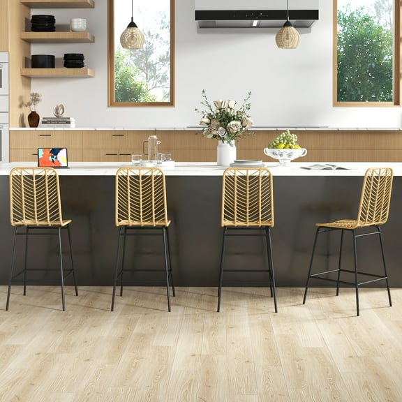 HOMCOM Modern Rattan Bar Stools Set of 4 for Kitchen Seating