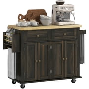 HOMCOM Modern Rolling Kitchen Island Cart with Spice Rack, Brown Oak