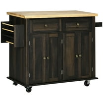 HOMCOM Modern Rolling Kitchen Island Cart with Spice Rack, Brown Oak