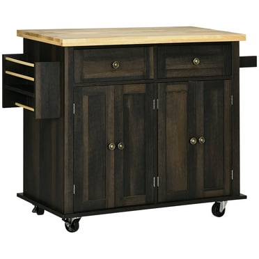 HOMCOM Modern Rolling Kitchen Island Cart with Spice Rack, Brown Oak