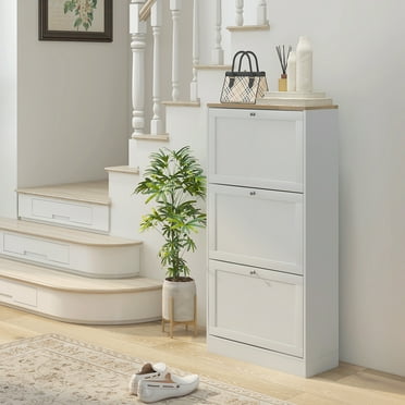 HOMCOM Modern Shoe Cabinet with 3 Flip Drawers for 18 Pairs, White