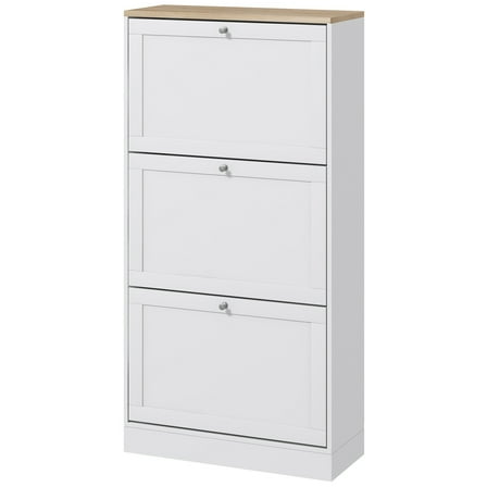 HOMCOM Modern Shoe Cabinet with 3 Flip Drawers for 18 Pairs, White