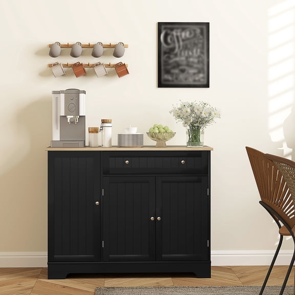 HOMCOM Modern Sideboard Buffet Cabinet with Storage, 41" Kitchen Storage Cabinet with Doors, Drawer, Adjustable Shelf, Coffee Bar Cabinet, Black