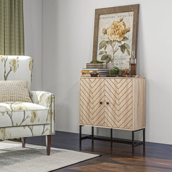 HOMCOM Modern Sideboard with Adjustable Shelf, Buffet Cabinet, Natural Wood