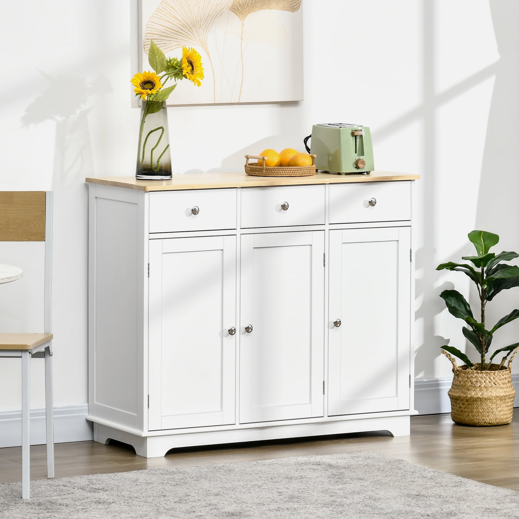White Rubberwood Top Modern Sideboard with Adjustable Shelves