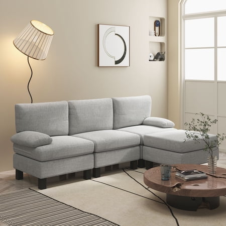 HOMCOM Module for Modular Sectional Sofa, Left Facing Armchair with Wood Legs and Pocket Spring for Living Room, Bedroom, Cream White