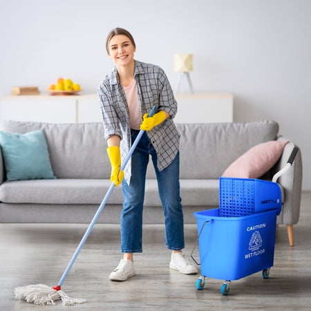 HOMCOM Compact Mop Bucket with Wringer on Wheels for Floor Cleaning, 21 Quart, Separate Dirty and Clean Water, Blue