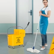 HOMCOM Compact Mop Bucket with Wringer on Wheels for Floor Cleaning, 21 Quart, Separate Dirty and Clean Water, Yellow