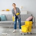 thumbnail image 1 of HOMCOM Mop Bucket with Wringer on Wheels for Floor Cleaning, 38 Quart Down Press Wringer with Handle, Yellow, 1 of 9