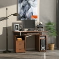 thumbnail image 1 of HOMCOM Multi-Function Computer Desk Home Office Workstation with Sliding Keyboard Tray, Elevated Shelf, Drawers and CPU Stand, Brown, 1 of 9