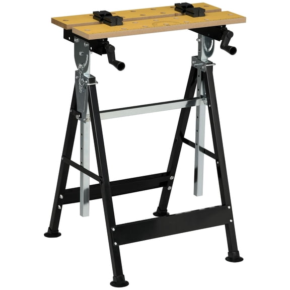 HOMCOM Multipurpose Workbench Tool Stand with Adjustable Height and Angle, Steel Frame Carpenter Saw Table with 4 Clamps, 220lbs Capacity for Garage and Workshop, Natural & Black
