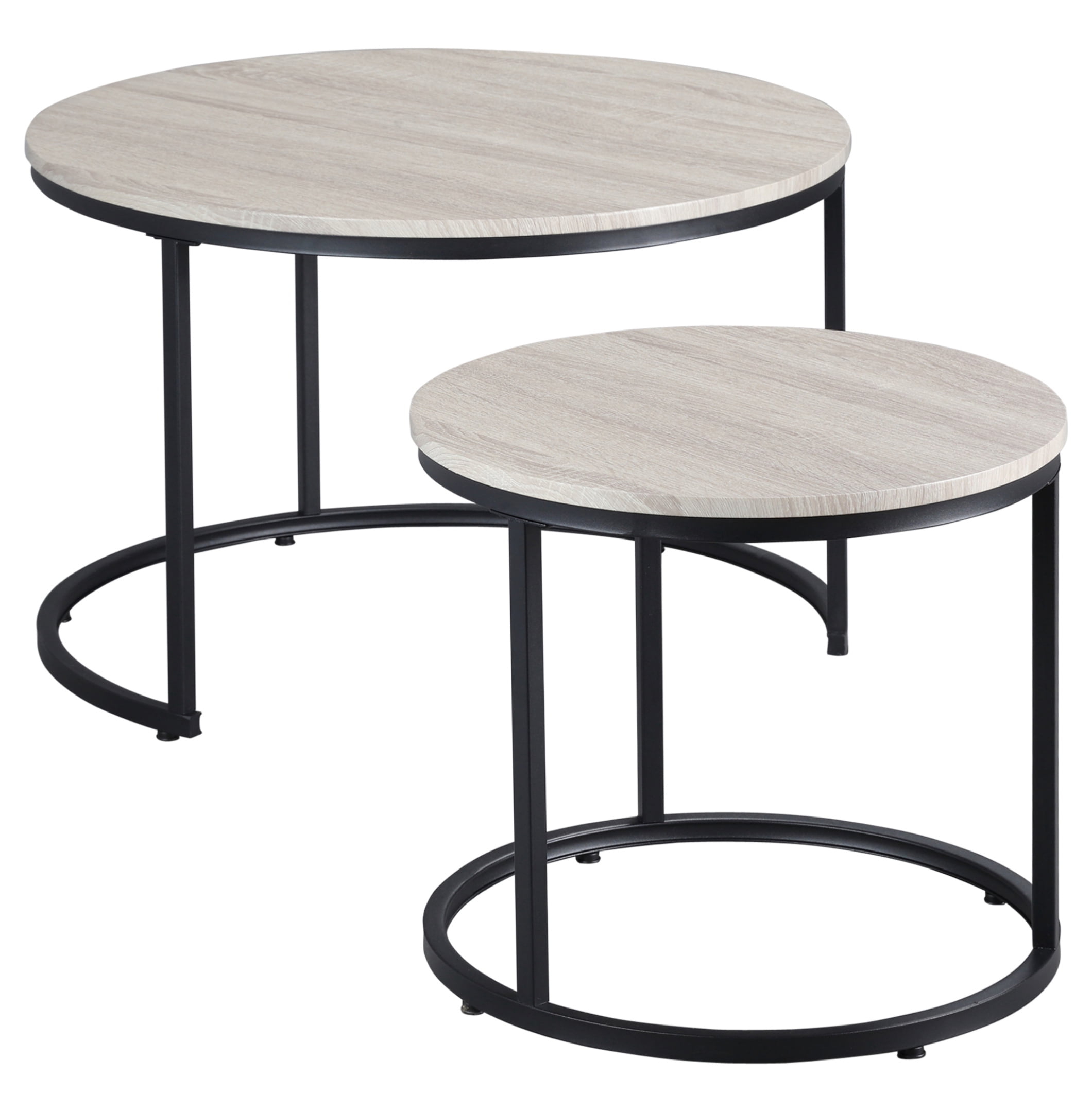 HOMCOM Nesting Coffee Tables Set of 2, Round Stackable Side Tables with ...
