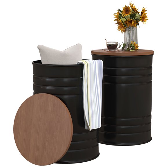 HOMCOM Nesting Storage Ottomans Set of 2 with Lids, Hidden Space