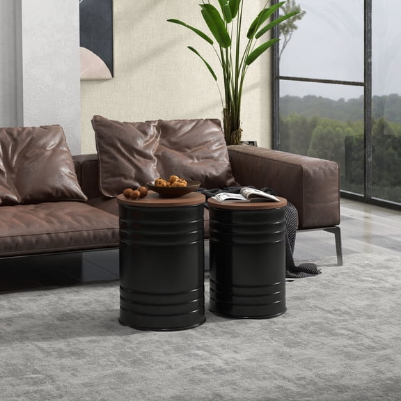 HOMCOM Nesting Storage Ottomans Set of 2 with Lids, Hidden Space