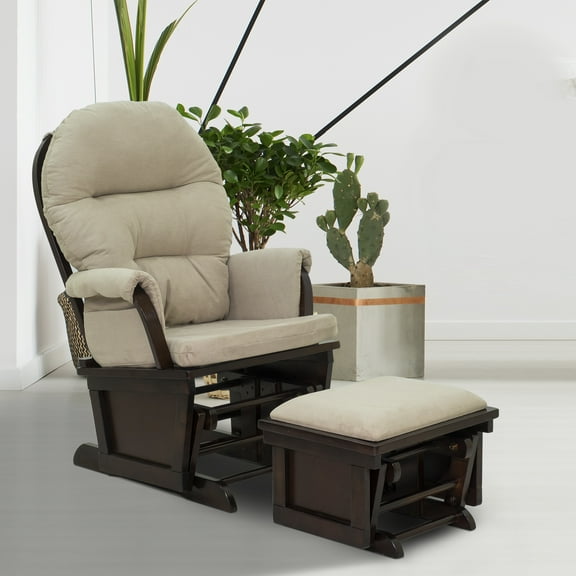 HOMCOM Nursery Glider Rocking Chair with Ottoman, Thick Padded Cushion Seating, Armrests and Wood Base, Cream White