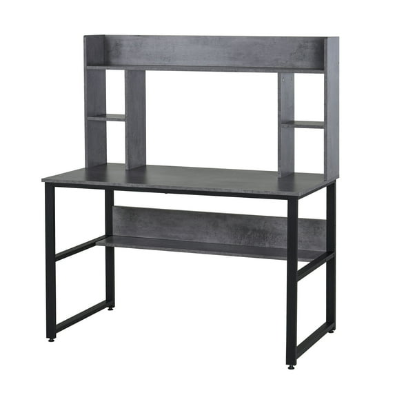 Homcom Office Computer Desk Writing Table Workstation with Storage Shelves, Black