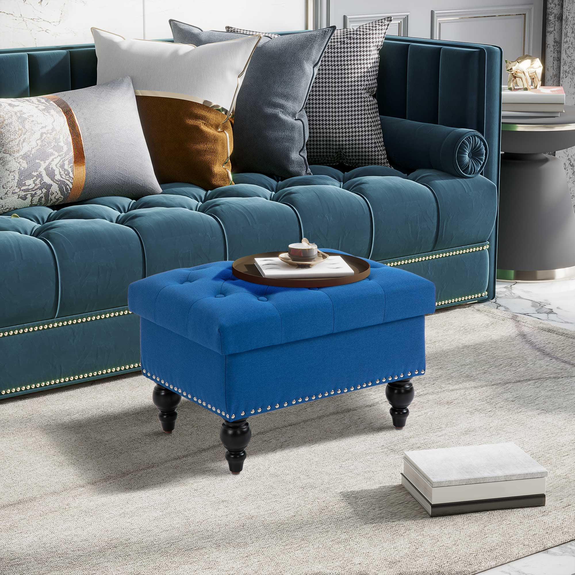 "HOMCOM 25"" Storage Ottoman, Removable Lid, Button-Tufted Fabric Bench ...
