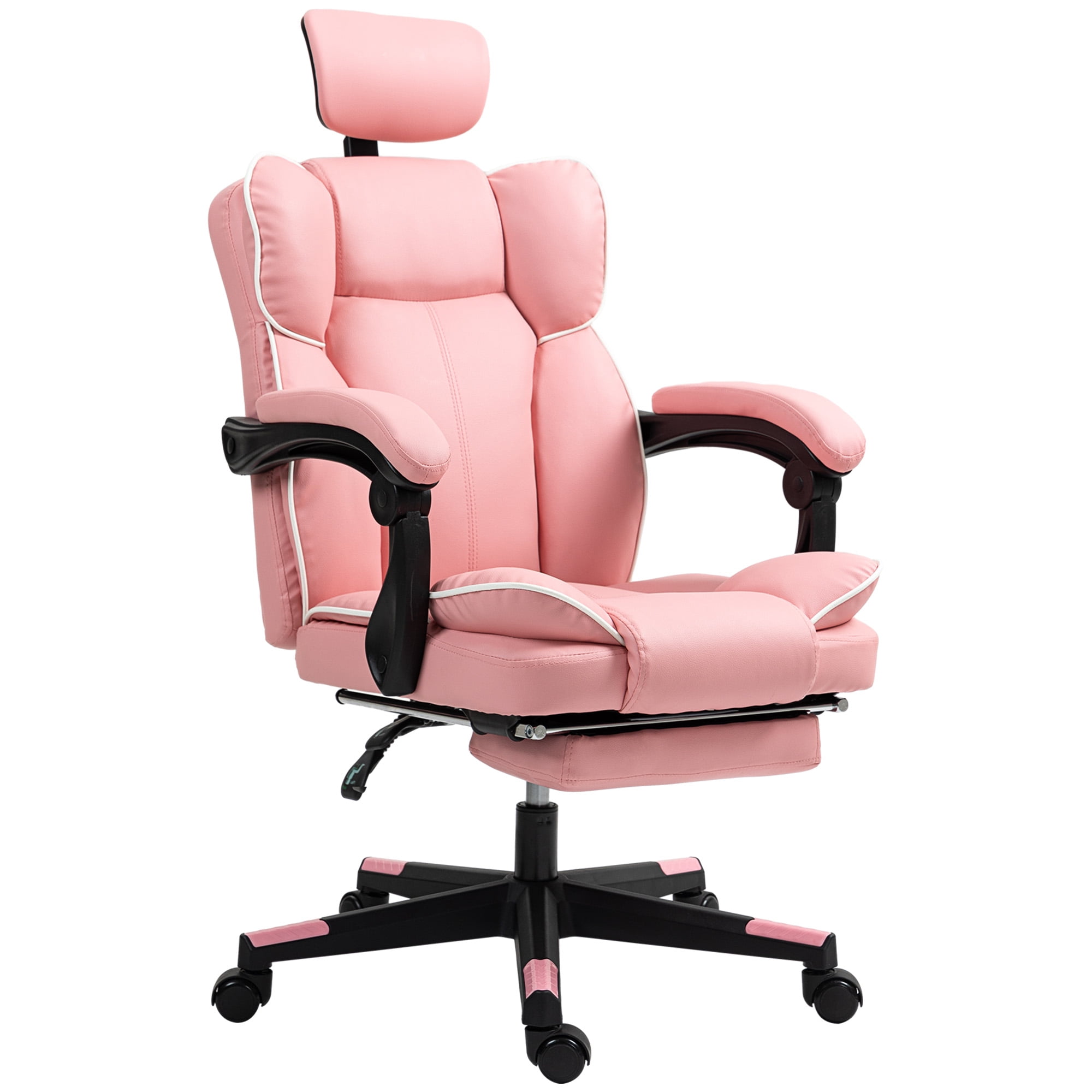 HOMCOM PU Leather Office Chair, Reclining Desk Chair with Headrest, Pink - Walmart.com