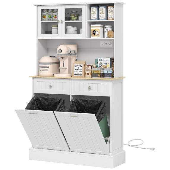 HOMCOM Pantry Storage Cabinet w/ Charging Station, White