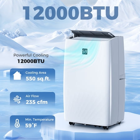 HOMCOM Portable Air Conditioner, 12000 BTU AC Unit with Cool, Dehumidifier, Fan, 550 Sq. ft, 24H Timer On Off, Auto & Sleep Mode, Window Kit